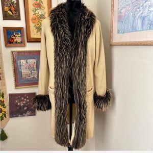 Vintage Y2K 90s Faux Fur Trimmed Open Front Sweater